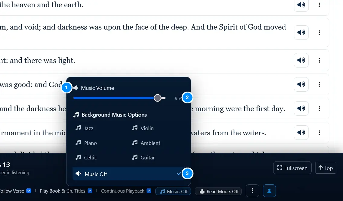 Background music choices and separate music volume control