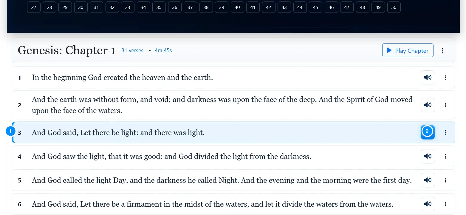 Genesis verse three highlighted during audio playback